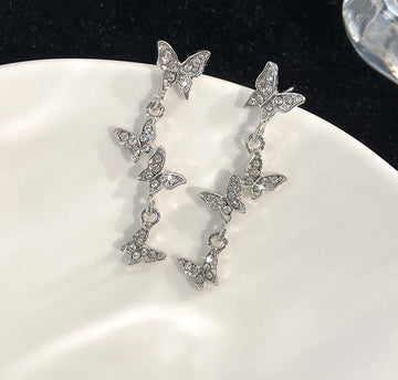 XE099 - Silver Diamond Four Butterfly Earrings